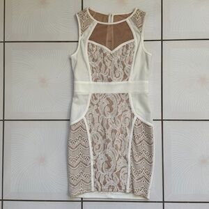 Windsor Lace Panel Mini Dress - Cream and Tan